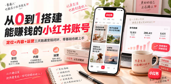 从0到1搭建能賺钱的小红书账号,定位+内容+运营三天跑通变现闭环-小艾项目网