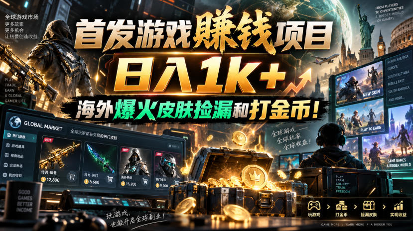 首发游戏賺钱项目,日入1k+,海外爆火皮肤捡漏和打金币!【揭秘】-小艾项目网