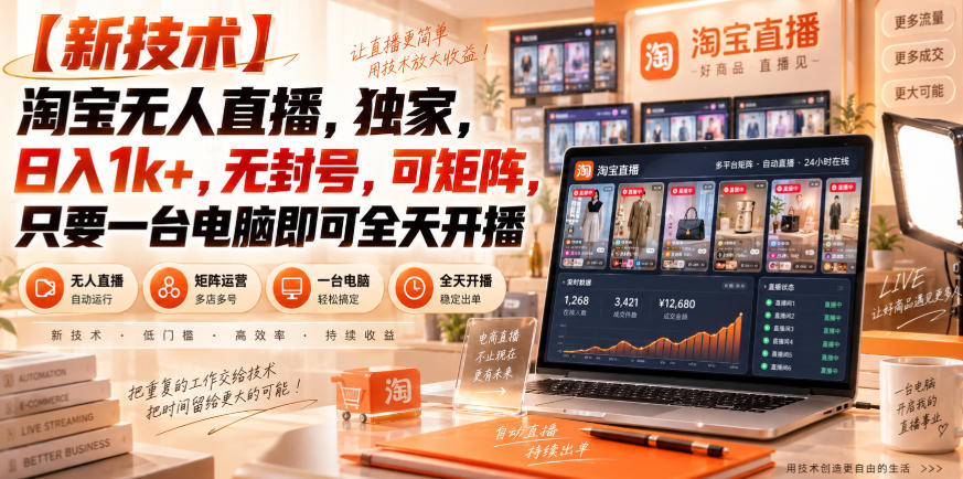 【独家新技术】淘宝无人直播，日入1k+，无封号，可矩阵，只要一台电脑即可全天开播【揭秘】-小艾项目网