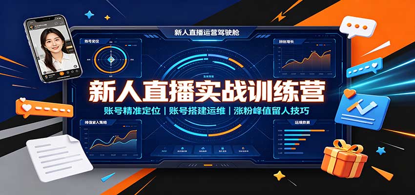 新人直播实战训练营：账号精准定位，账号搭建运维，涨粉峰值留人技巧-小艾项目网