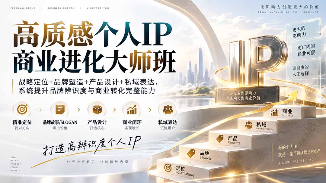 高质感个人IP商业进化大师班：战略定位+品牌塑造+产品设计+私域表达，系统提升品牌辨识度与商业转化完整能力-小艾项目网