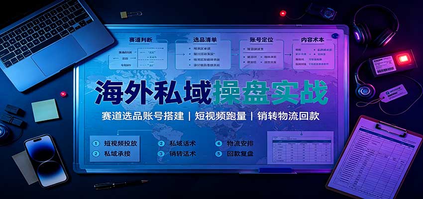海外私域操盘实战：赛道选品账号搭建，短视频跑量，销转物流回款-小艾项目网