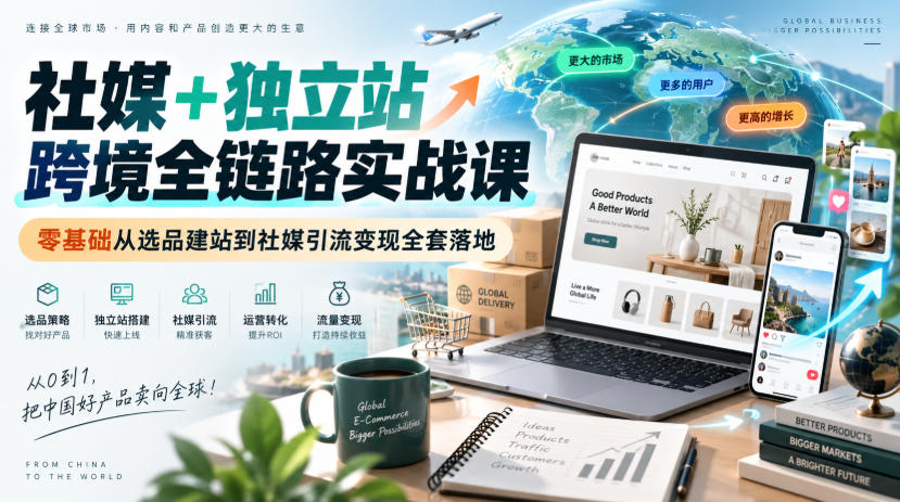 社媒+独立站跨境全链路实战课｜零基础从选品建站到社媒引流变现全套落地-小艾项目网