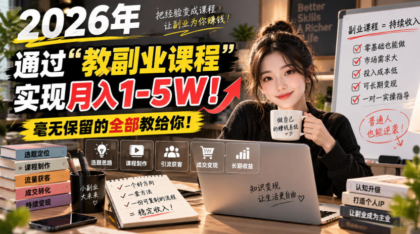 2026年通过“教副业课程”实现月入1-5W！毫无保留的全部教给你！【揭秘】-小艾项目网