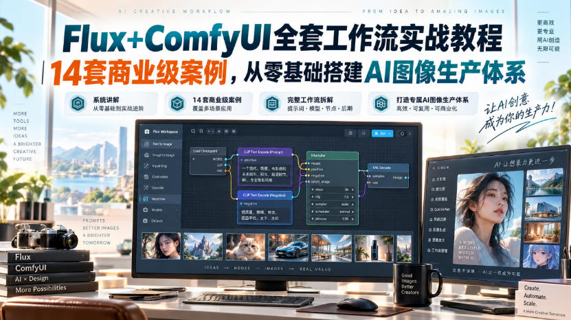 Flux+ComfyUI全套工作流实战教程｜14套商业级案例，从零基础搭建AI图像生产体系-小艾项目网