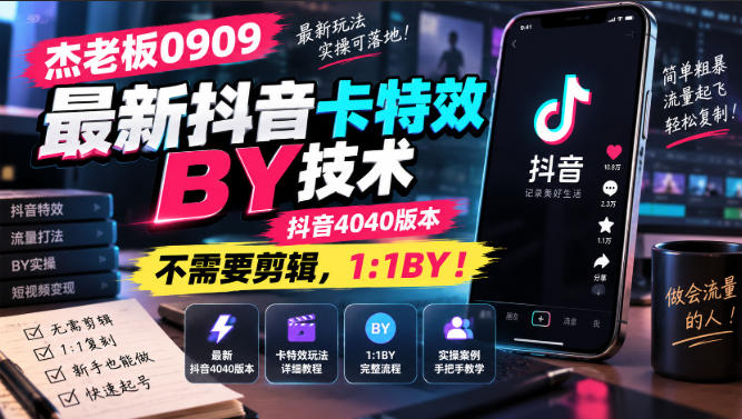 杰老板0909最新抖音卡特效搬运技术，抖音4040版本，不需要剪辑，1:1搬运！-小艾项目网