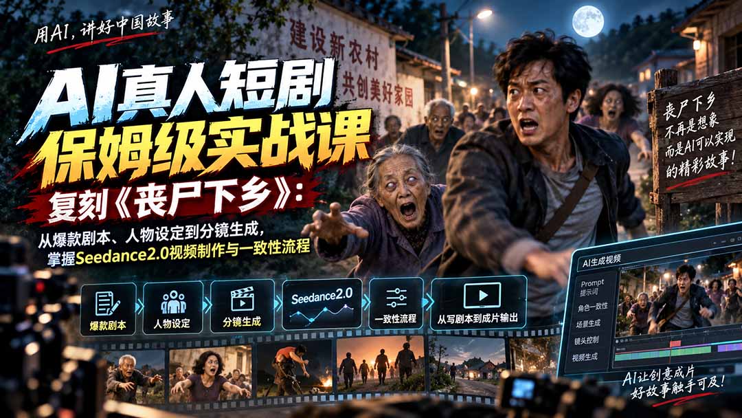 AI真人短剧保姆级实战课，复刻《丧尸下乡》：从爆款剧本、人物设定到分镜生成，掌握Seedance2.0视频制作与一致性流程-小艾项目网