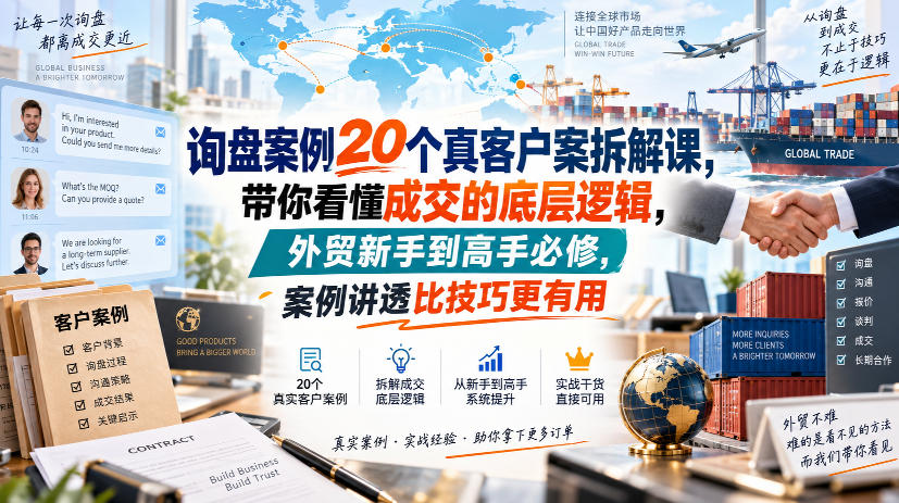 询盘案例20个真客户案拆解课，带你看懂成交的底层逻辑，外贸新手到高手必修，案例讲透比技巧更有用-小艾项目网