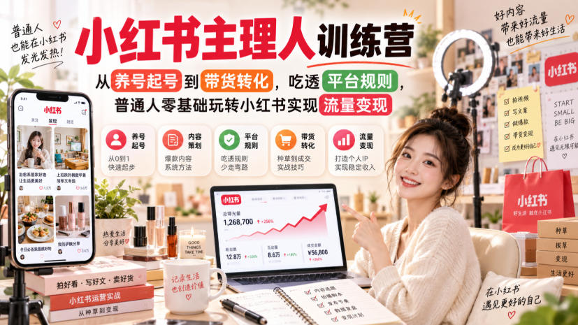 小红书主理人训练营,从养号起号到带货转化,吃透平台规则,普通人零基础玩转小红书实现流量变现-小艾项目网