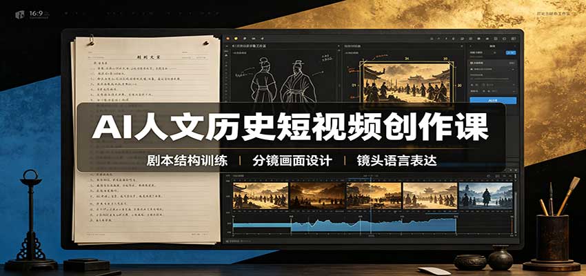 AI人文历史短视频创作课:赛道对标、剧本分镜制图,掌握视频完整产出流程-小艾项目网