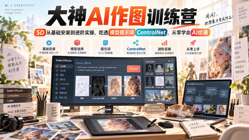 大神AI作图训练营，SD从基础安装到进阶实操，吃透模型提示词ControlNet，从零学会AI绘画-小艾项目网