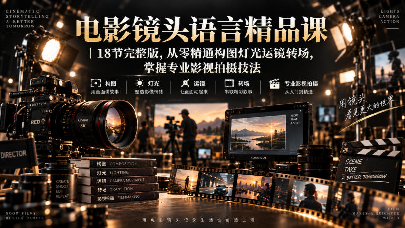 电影镜头语言精品课｜18节完整版，从零精通构图灯光运镜转场，掌握专业影视拍摄技法-小艾项目网