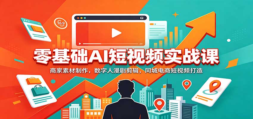 零基础AI短视频实战课:商家素材制作,数字人漫剧剪辑,同城电商短视频打造-小艾项目网