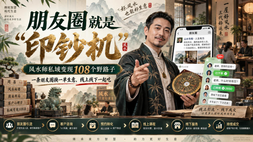 朋友圈就是“印钞机”，风水师私域变现108个野路子，一条朋友圈换一单生意，线上线下一起吃【文档】-小艾项目网