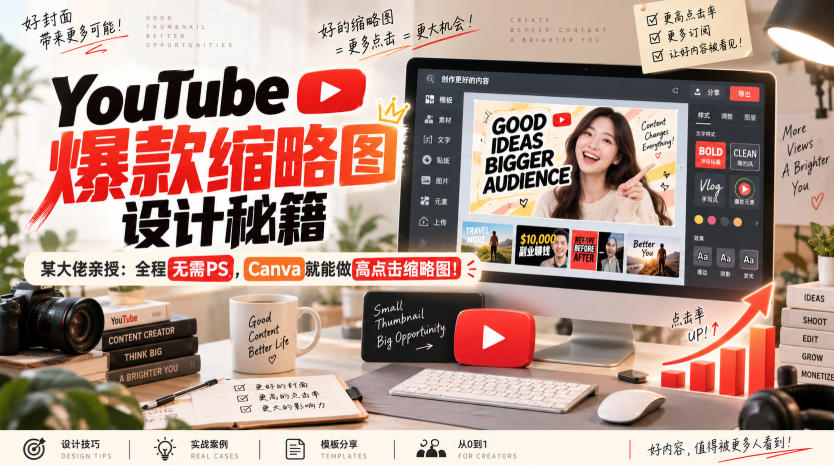 YouTube爆款缩略图设计秘籍,某油管大佬(610万订阅者)亲授,全程无需PS,Canva就能做高点击缩略图!【原创双语字幕】-小艾项目网