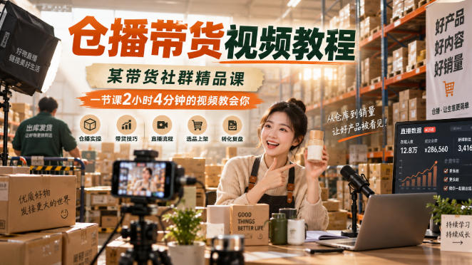 仓播带货视频教程，某带货社群精品课，一节课2小时4分钟的视频教会你-小艾项目网