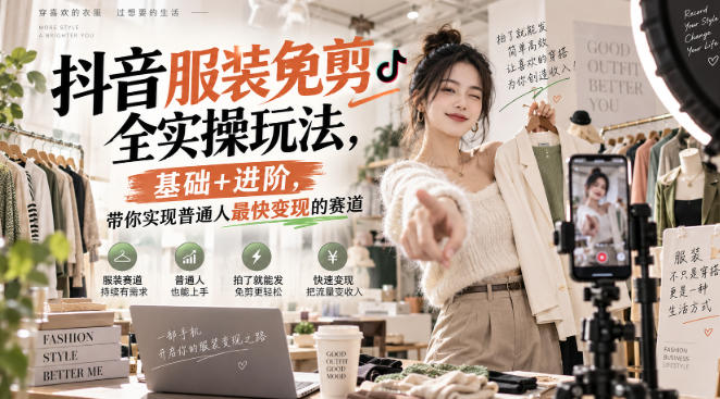 抖音服装免剪全实操玩法，基础+进阶，带你实现普通人最快变现的赛道-小艾项目网