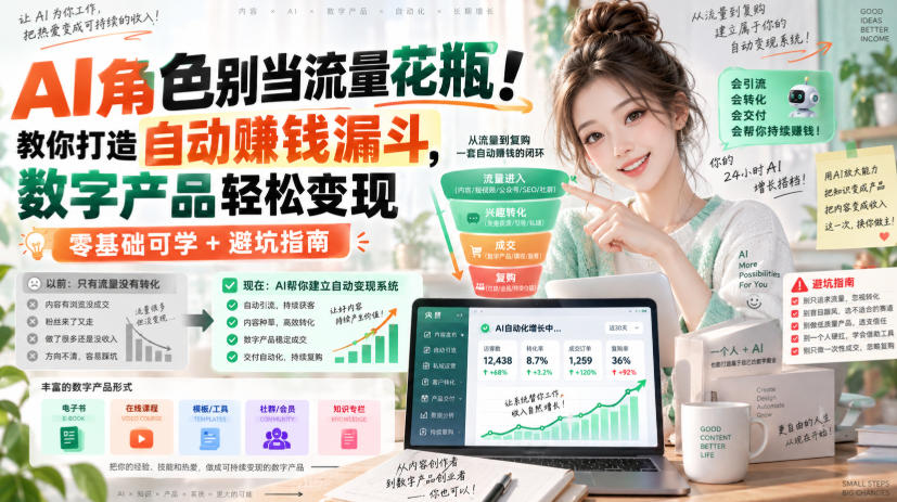 AI角色别当流量花瓶!教你打造自动賺钱漏斗,数字产品轻松变现(零基础可学+避坑指南)【原创双语字幕】-小艾项目网