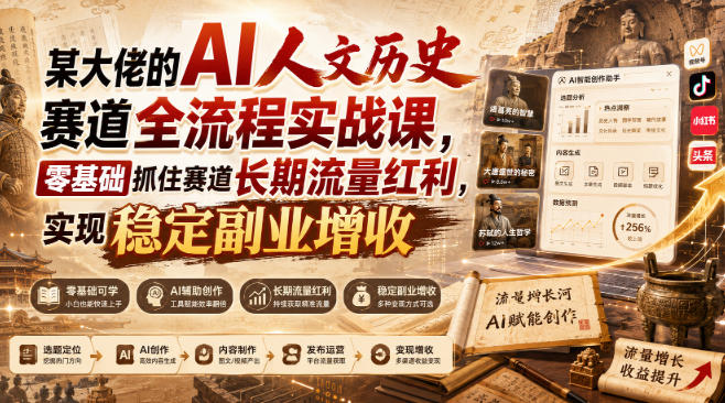 某大佬的AI人文历史赛道全流程实战课,零基础抓住赛道长期流量红利,实现稳定副业增收(更新)-小艾项目网