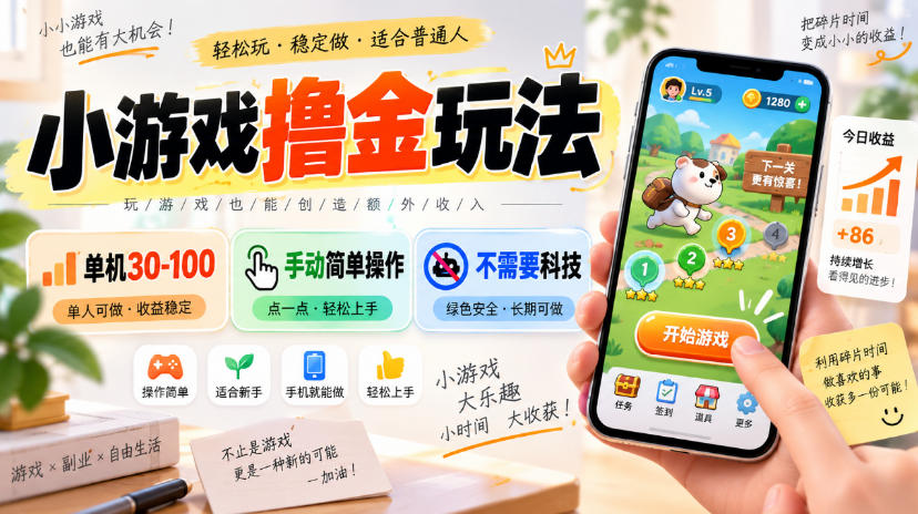 小游戏撸金玩法,单机30-100,手动简单操作,不需要科技-小艾项目网