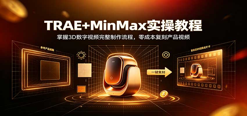 TRAE+MinMax实操教程：3D数字视频完整制作流程，零成本复刻产品视频-小艾项目网