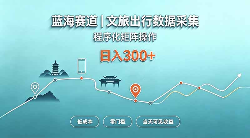 蓝海赛道  文旅出行数据采集  程序化矩阵操作    低成本  零门槛   当天可见收益   日入300+-小艾项目网