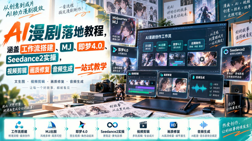 AI漫剧落地教程，涵盖工作流搭建、MJ、即梦4.0、Seedance2实操，视频剪辑画质修复音频生成一站式教学-小艾项目网