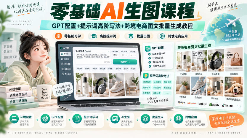 零基础AI生图课程,GPT配置+提示词高阶写法+跨境电商图文批量生成教程-小艾项目网