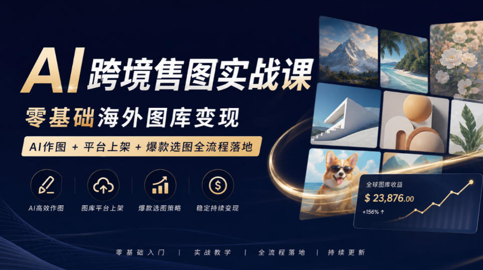 AI跨境售图实战课，零基础海外图库变现，AI作图+平台上架+爆款选图全流程落地-小艾项目网