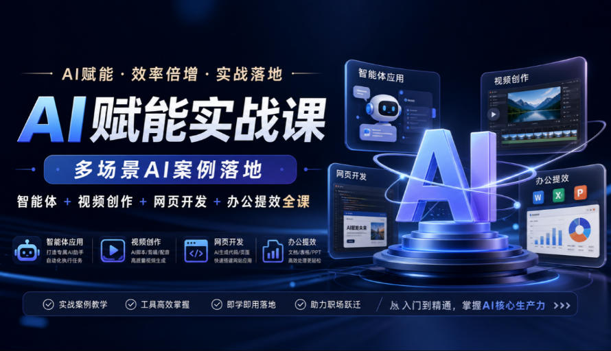 AI赋能实战课，多场景AI案例落地，智能体+视频创作+网页开发+办公提效全课-小艾项目网
