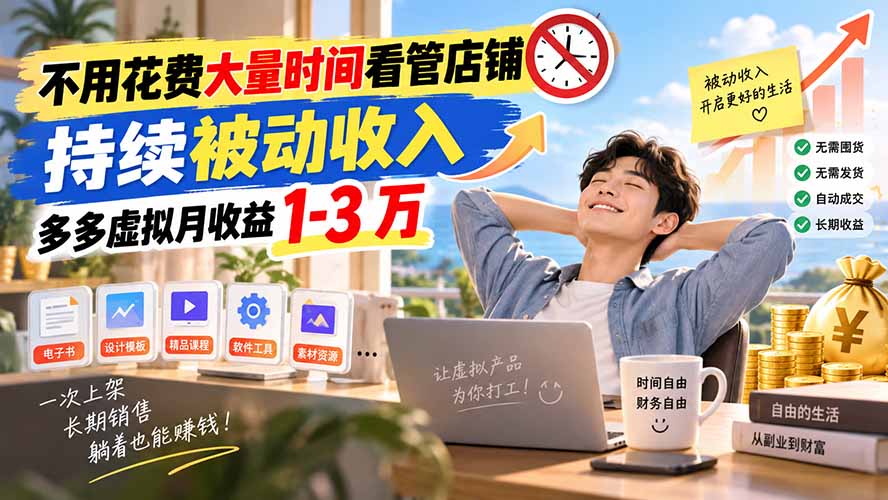 不用花费大量时间看管店铺,持续被动收入,多多虚拟月收益 1-3 万-小艾项目网