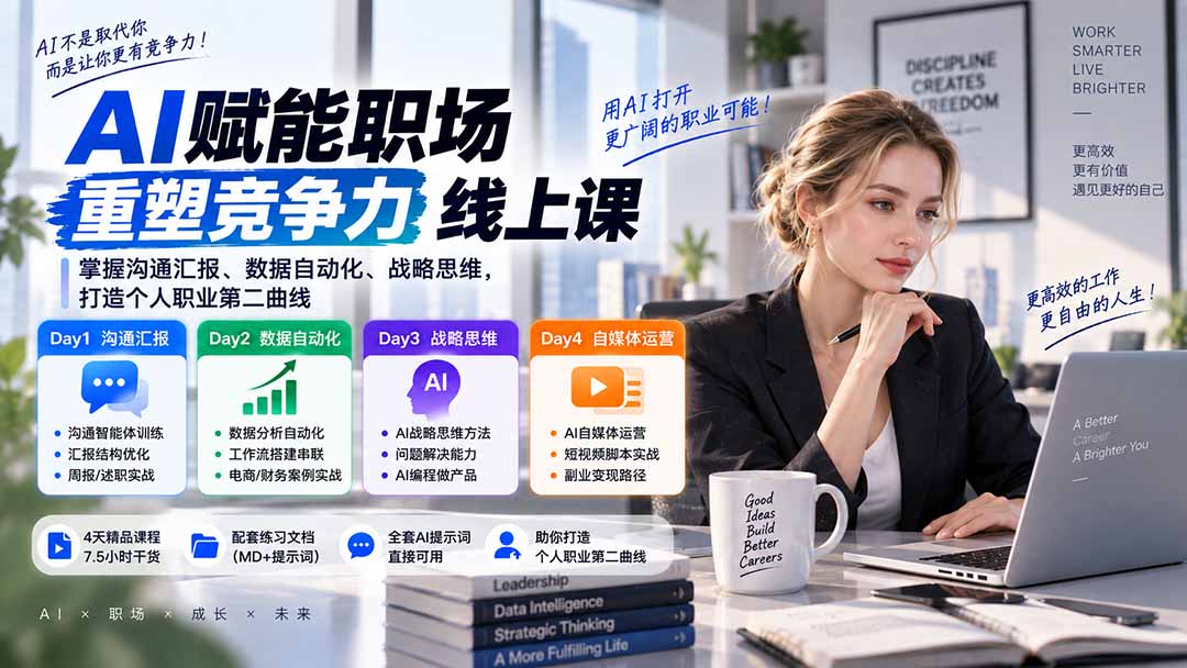 AI职场提效与第二曲线实战课-无水印:学习沟通汇报、数据工作流和战略思维,掌握AI编程做产品及自媒体运营方法-小艾项目网