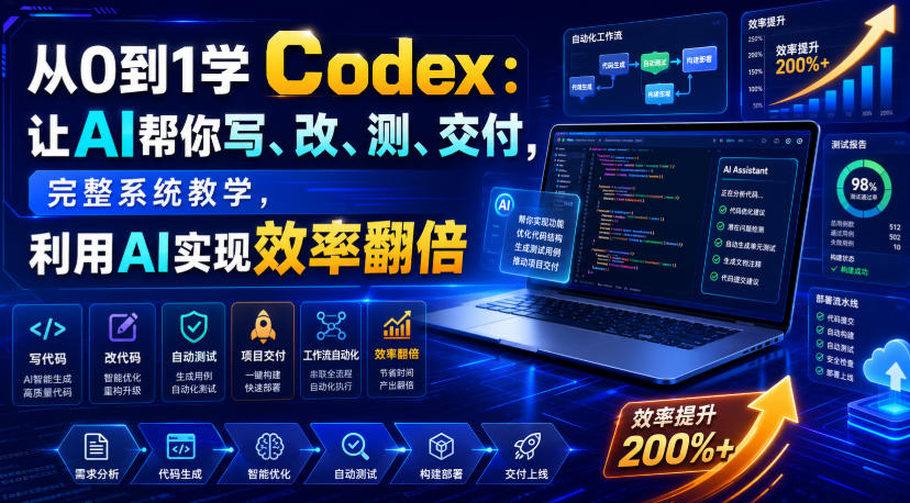 从0到1学Codex:让AI帮你写、改、测、交付,完整系统教学,利用AI实现效率翻倍(更新0918)-小艾项目网