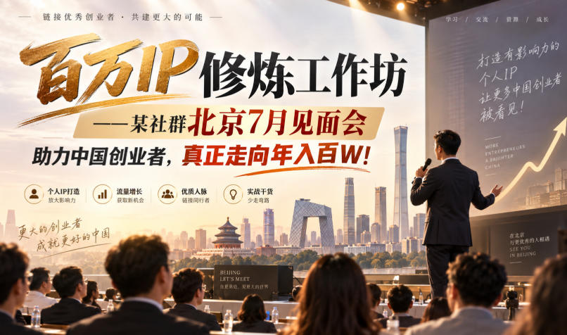 百万IP修炼工作坊——某社群北京7月见面会，助力中国创业者，真正走向年入百W!-小艾项目网