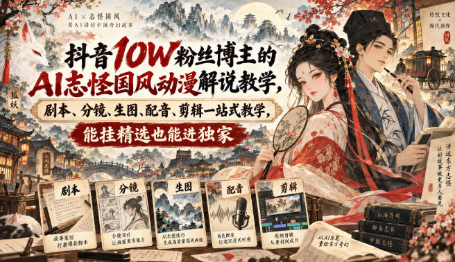 抖音10W粉丝博主满堂诡事的AI志怪国风动漫解说教学,剧本、分镜、生图、配音、剪辑一站式教学,能挂精选也能进独家-小艾项目网