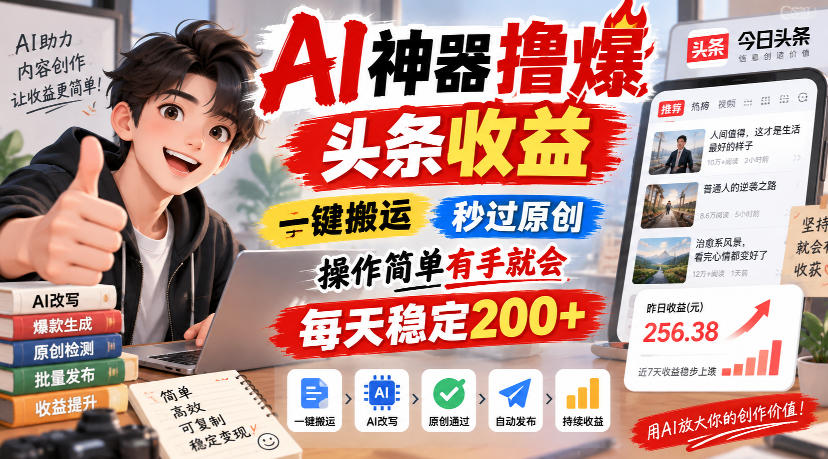 AI神器撸爆头条收益,一键搬运,秒过原创,操作简单有手就会,每天稳定200+【揭秘】-小艾项目网