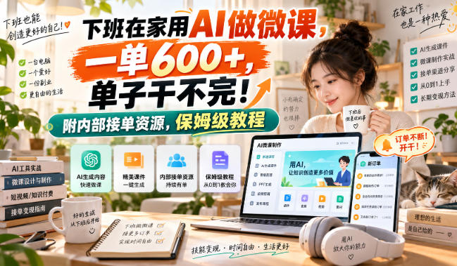 下班在家用AI做微课，一单600+，单子干不完！附内部接单资源，保姆级教程【揭秘】-小艾项目网