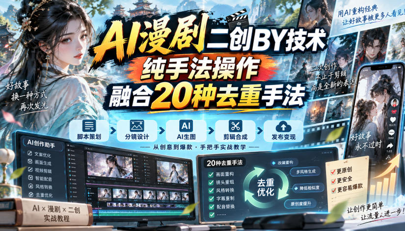 AI漫剧二创搬运技术，纯手法操作，融合20种去重手法-小艾项目网