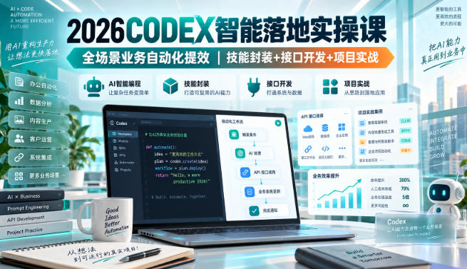 2026Codex智能落地实操课,全场景业务自动化提效,技能封装+接口开发+项目实战-小艾项目网