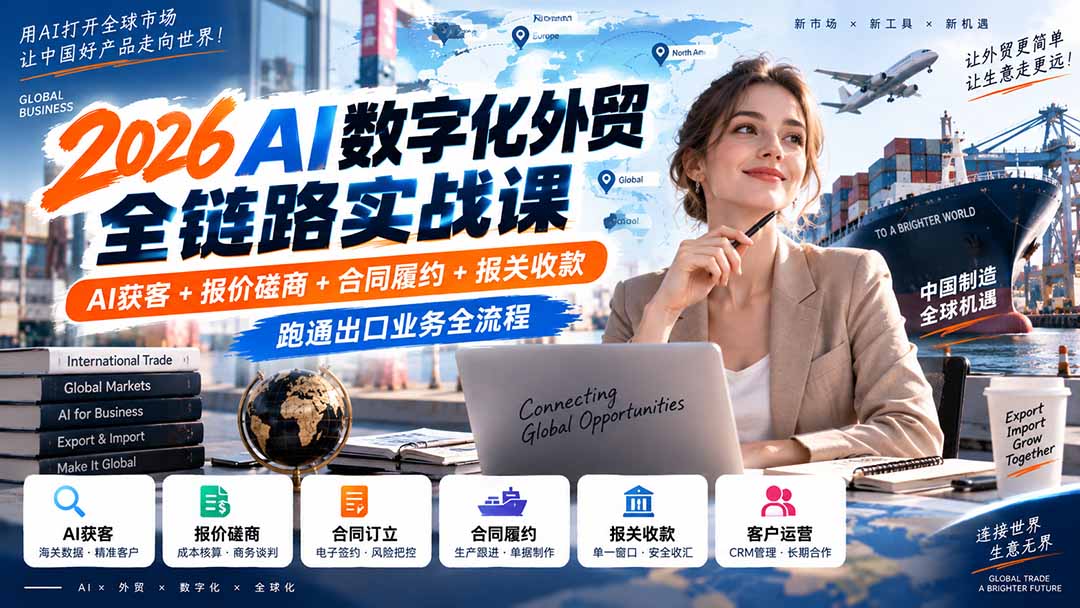 2026AI数字化外贸全链路实战课:AI获客+报价磋商+合同履约+报关收款,跑通出口业务全流程-小艾项目网
