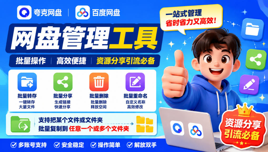 夸克网盘批量文件重命名,批量转存、批量分享、批量复制,内置AI功能-小艾项目网