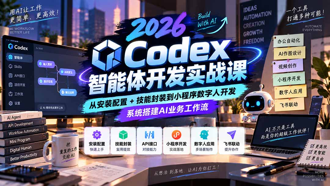2026Codex智能体开发实战课：从安装配置+技能封装到小程序数字人开发，系统搭建AI业务工作流-小艾项目网