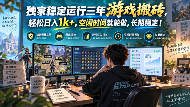 独家稳定运行三年游戏搬砖,轻松日入1k+,空闲时间就能做,长期稳定!【揭秘】-小艾项目网