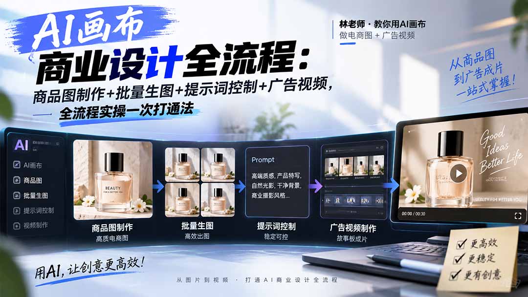 AI画布商业设计全流程:商品图制作+批量生图+提示词控制+广告视频,全流程实操一次打通法-小艾项目网