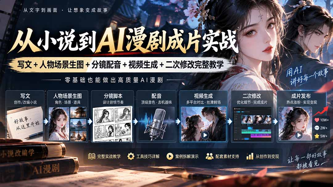 从小说到AI漫剧成片实战：写文+人物场景生图+分镜配音+视频生成+二次修改完整教学-小艾项目网