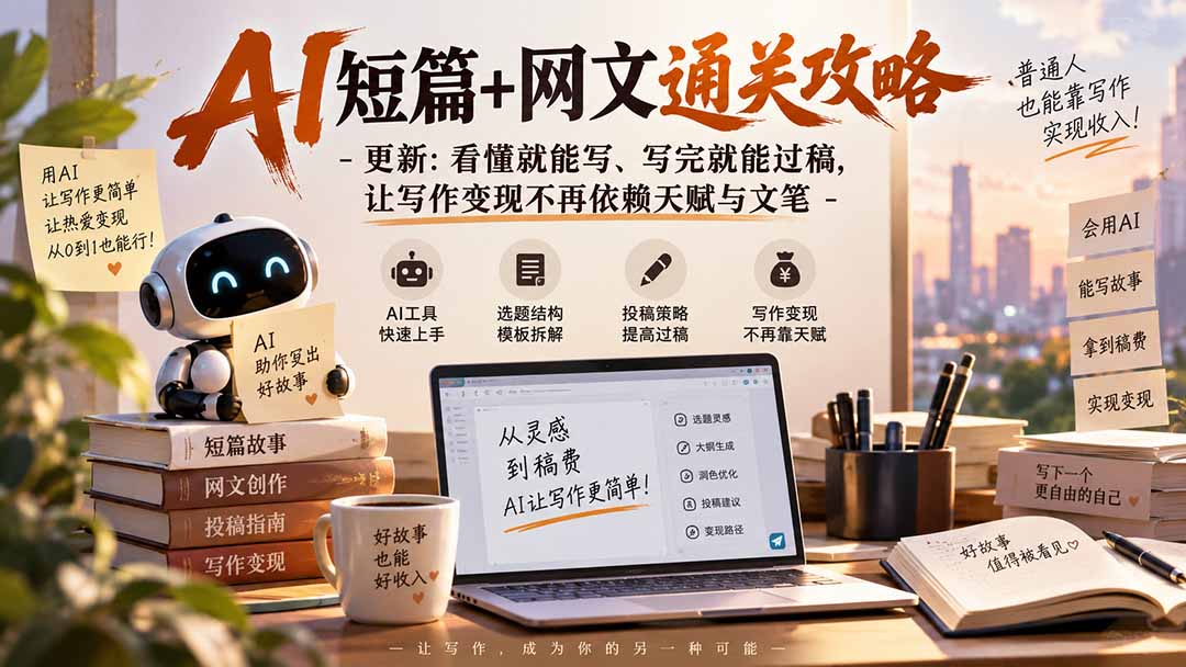 AI短篇+网文通关攻略-更新0921:看懂就能写、写完就能过稿,让写作变现不再依赖天赋与文笔-小艾项目网