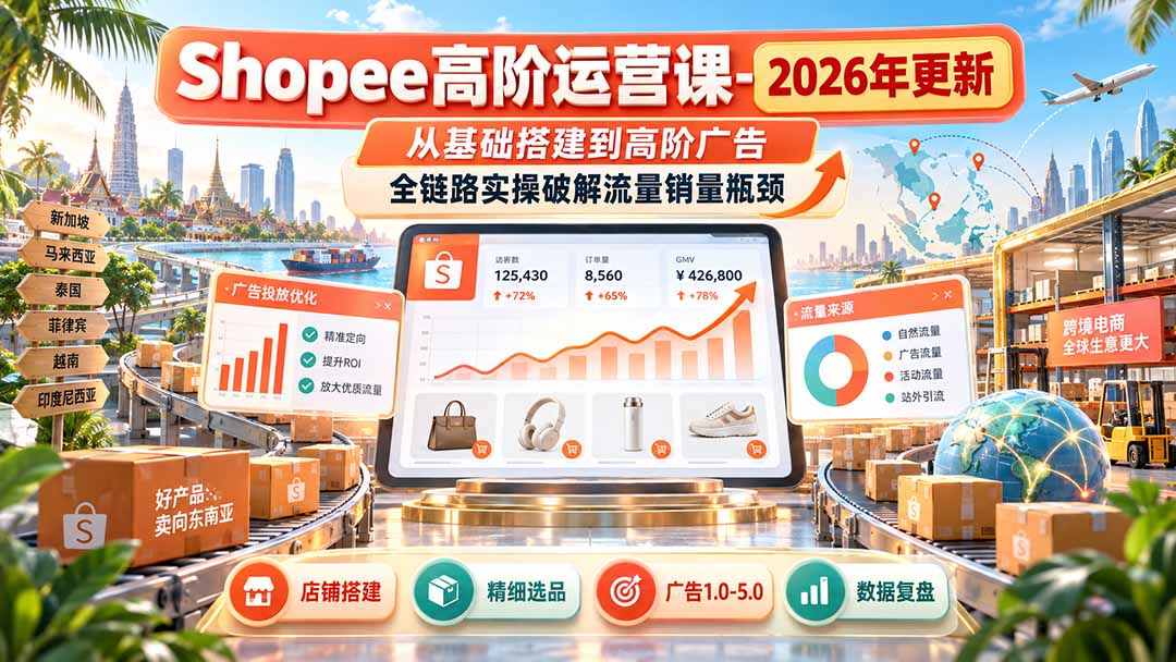 Shopee高阶运营课-更新9月，从基础搭建到高阶广告，全链路实操破解流量销量瓶颈-小艾项目网