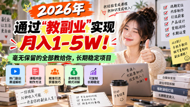 2026年通过“教副业”实现月入1-5W!毫无保留的全部教给你,长期稳定项目【揭秘】-小艾项目网