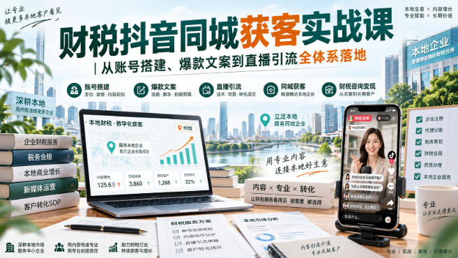 财税抖音同城获客实战课|从账号搭建、爆款文案到直播引流全体系落地-小艾项目网