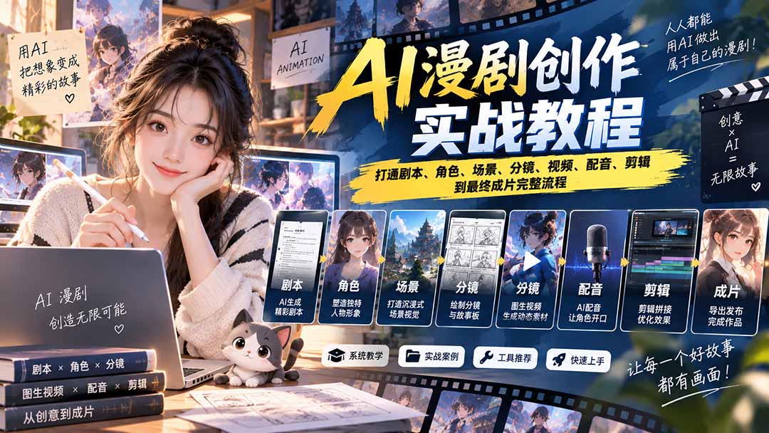 2026 AI漫剧创作实战教程:打通剧本、角色、场景、分镜、视频、配音、剪辑到最终成片完整流程-小艾项目网